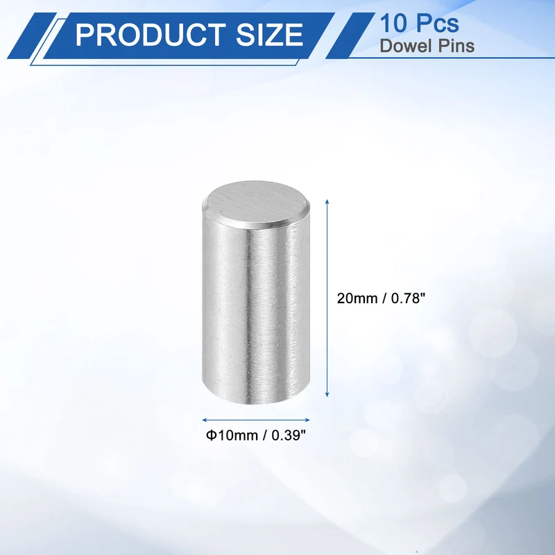 10 Pcs 10 mm x 20 mm Dowel Pins, 316L Stainless Steel Shelf Support Peg Pin