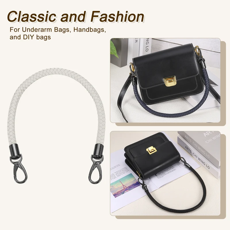 50cm Short Leather PU Braided Purse Replacement Handle - Light Gray, Black