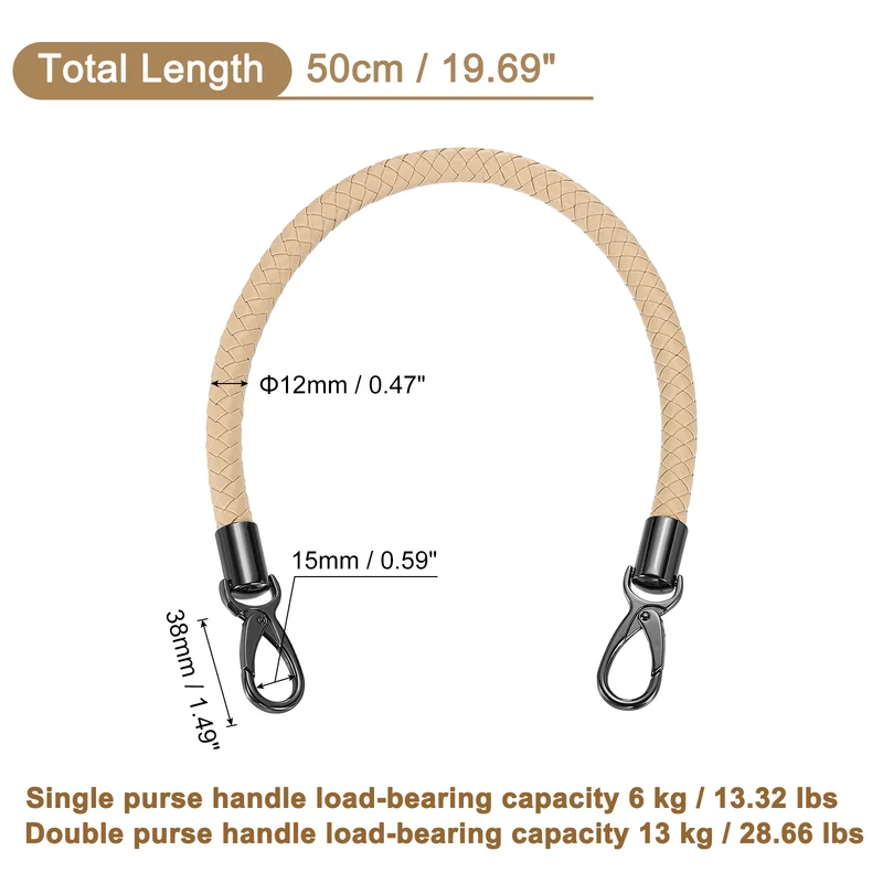 50cm Short Leather PU Braided Purse Replacement Handle - Beige Pink, Black