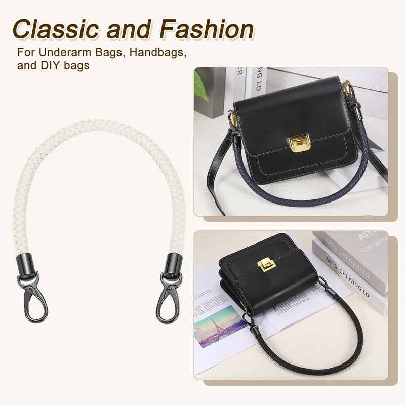 50cm Short Leather PU Braided Purse Replacement Handle - Beige White, Black