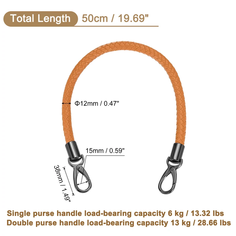 50cm Short Leather PU Braided Purse Replacement Handle - Yellow Brown, Black