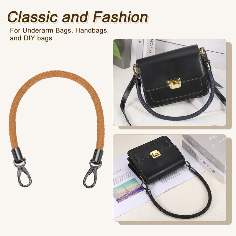 50cm Short Leather PU Braided Purse Replacement Handle - Yellow Brown, Black