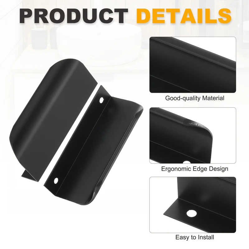 8Pcs 3 Inch Aluminum Alloy Finger Pulls for Cabinets Dresser Black
