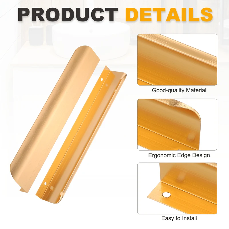 4Pcs 8 Inch Aluminum Alloy Finger Pulls for Cabinets Dresser Golden Tone