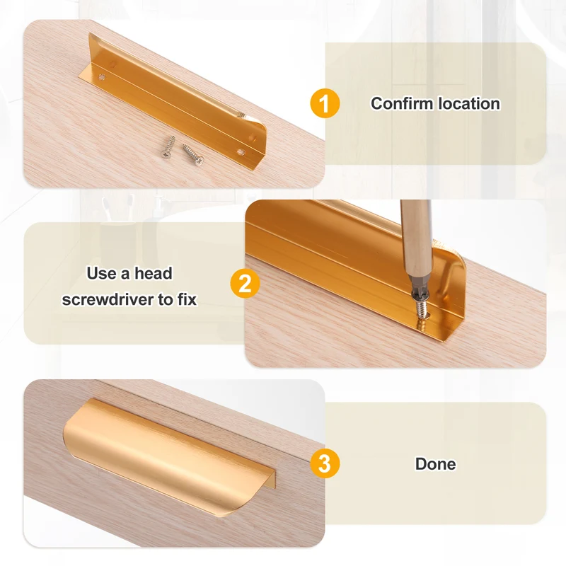 4Pcs 8 Inch Aluminum Alloy Finger Pulls for Cabinets Dresser Golden Tone