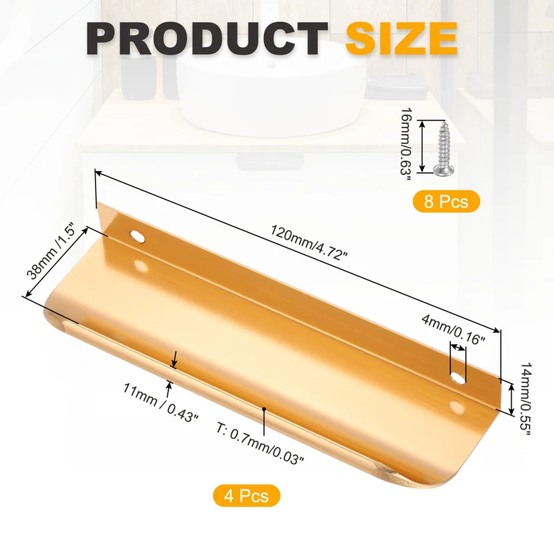 4Pcs 5 Inch Aluminum Alloy Finger Pulls for Cabinets Dresser Golden Tone