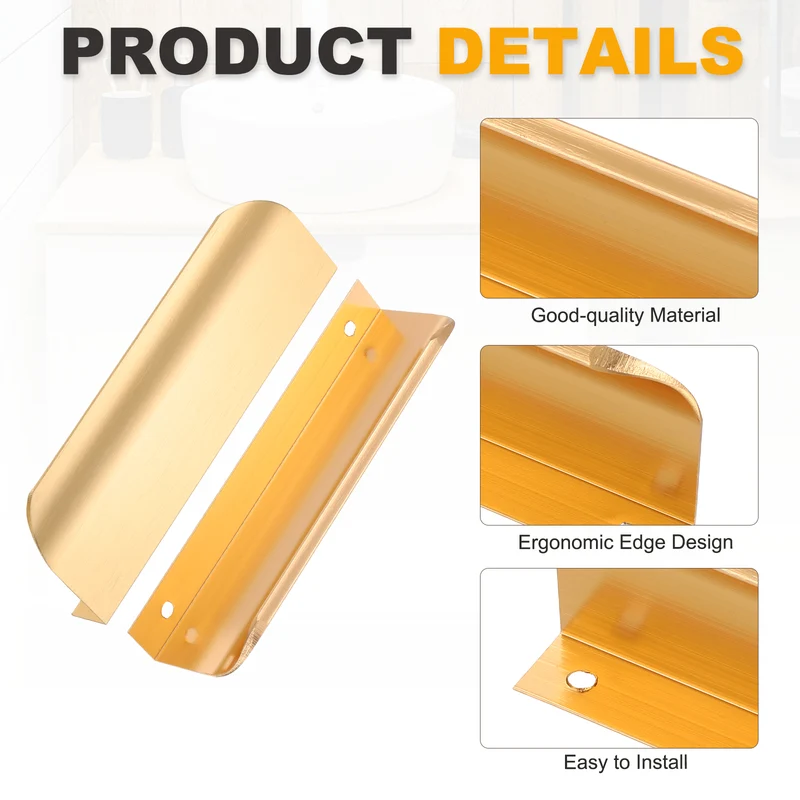 4Pcs 5 Inch Aluminum Alloy Finger Pulls for Cabinets Dresser Golden Tone