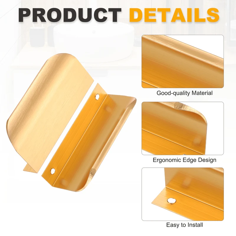 4Pcs 3 Inch Aluminum Alloy Finger Pulls for Cabinets Dresser Golden