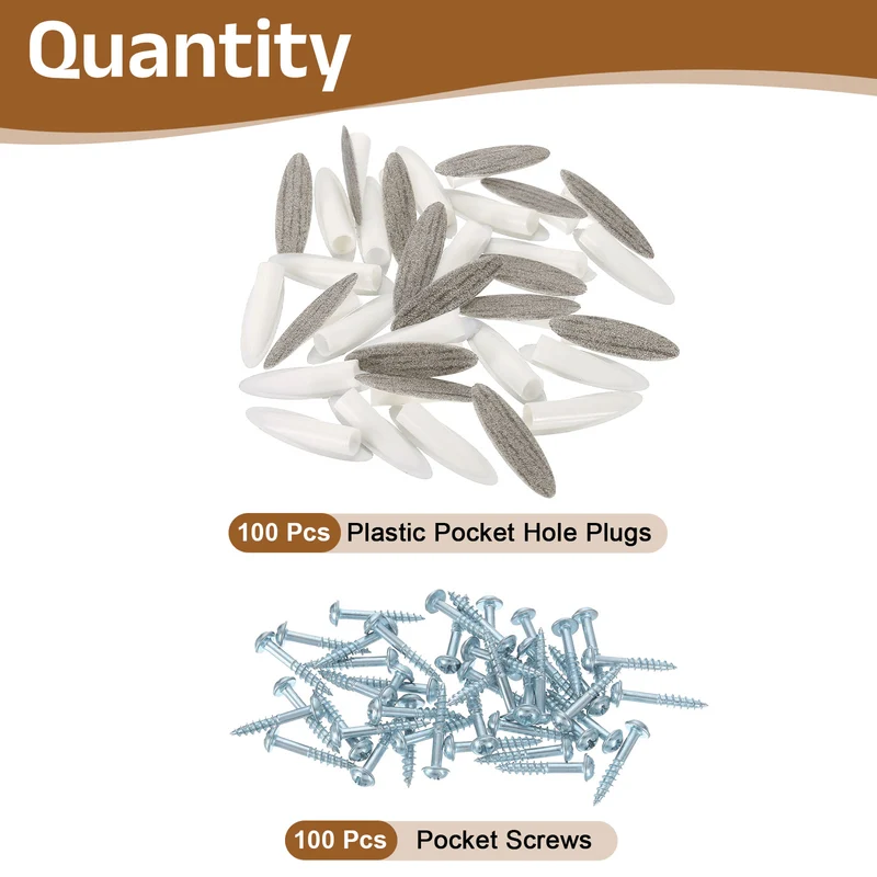 100Pcs 9mm Plastic Pocket Hole Plugs with Pocket Screws, Gray Oak