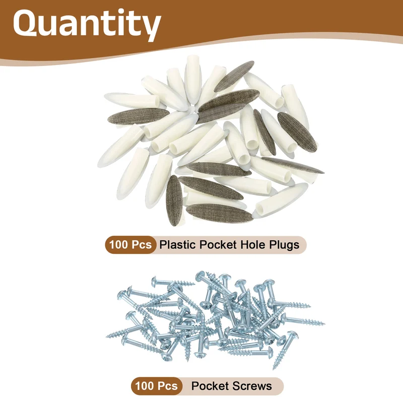 100Pcs 9mm Plastic Pocket Hole Plugs with Pocket Screws, Cloth Pattern Gray