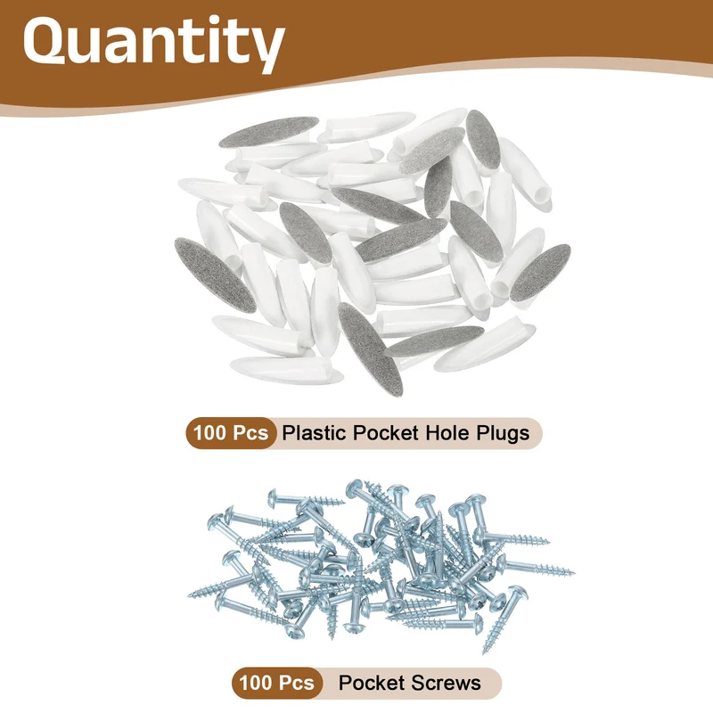 100Pcs 9mm Plastic Pocket Hole Plugs with Pocket Screws, Cement Gray
