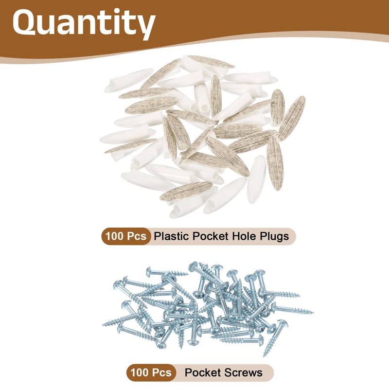100Pcs 9mm Plastic Pocket Hole Plugs with Pocket Screws, Cloth Pattern Beige