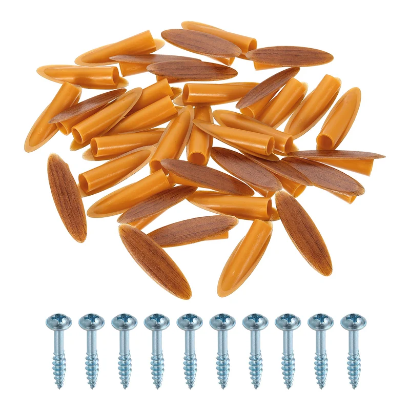 100Pcs 9mm Plastic Pocket Hole Plugs with Pocket Screws, Red Brown
