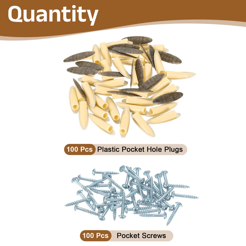 100Pcs 9mm Plastic Pocket Hole Plugs with Pocket Screws, Concrete Gray