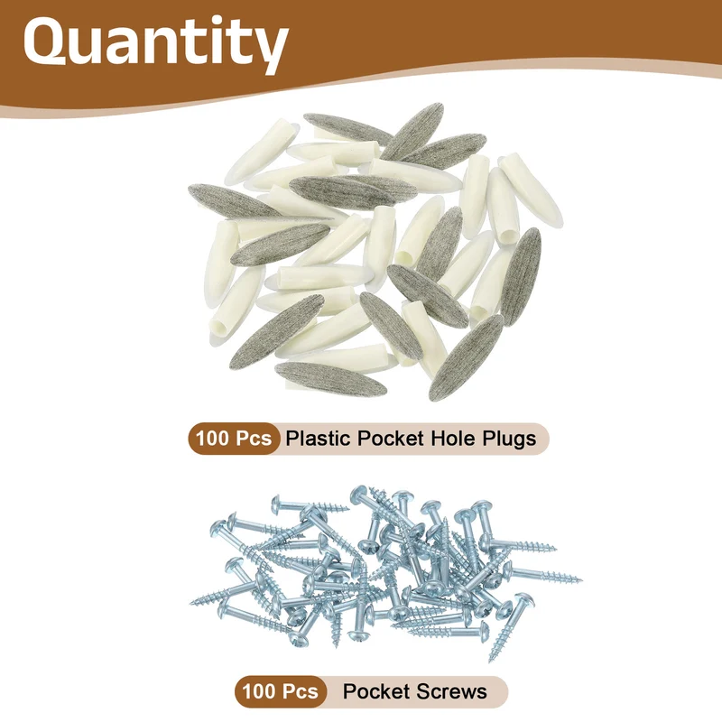 100Pcs 9mm Plastic Pocket Hole Plugs with Pocket Screws, Medium Grey