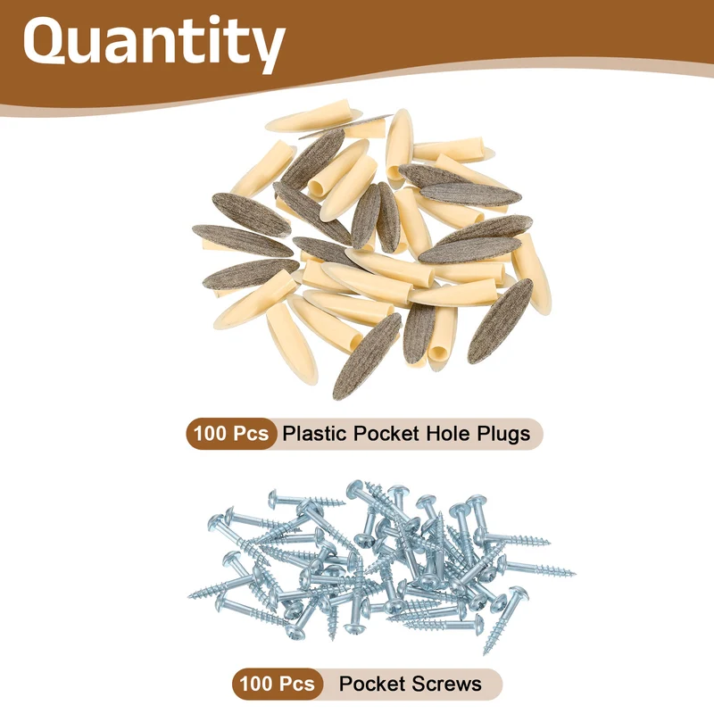 100Pcs 9mm Plastic Pocket Hole Plugs with Pocket Screws, Deep Grey