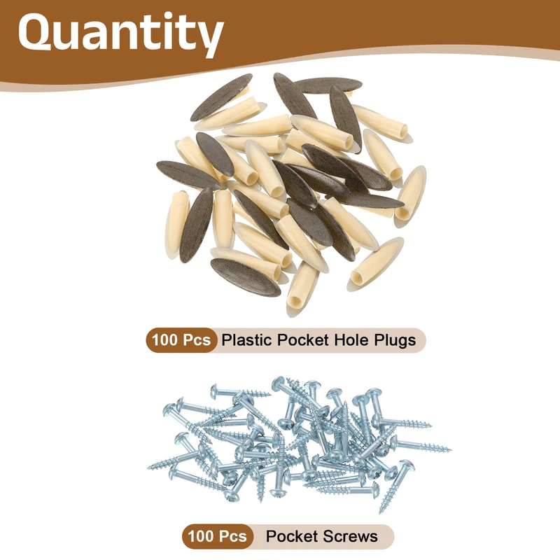 100Pcs 9mm Plastic Pocket Hole Plugs with Pocket Screws, Pewter Gray