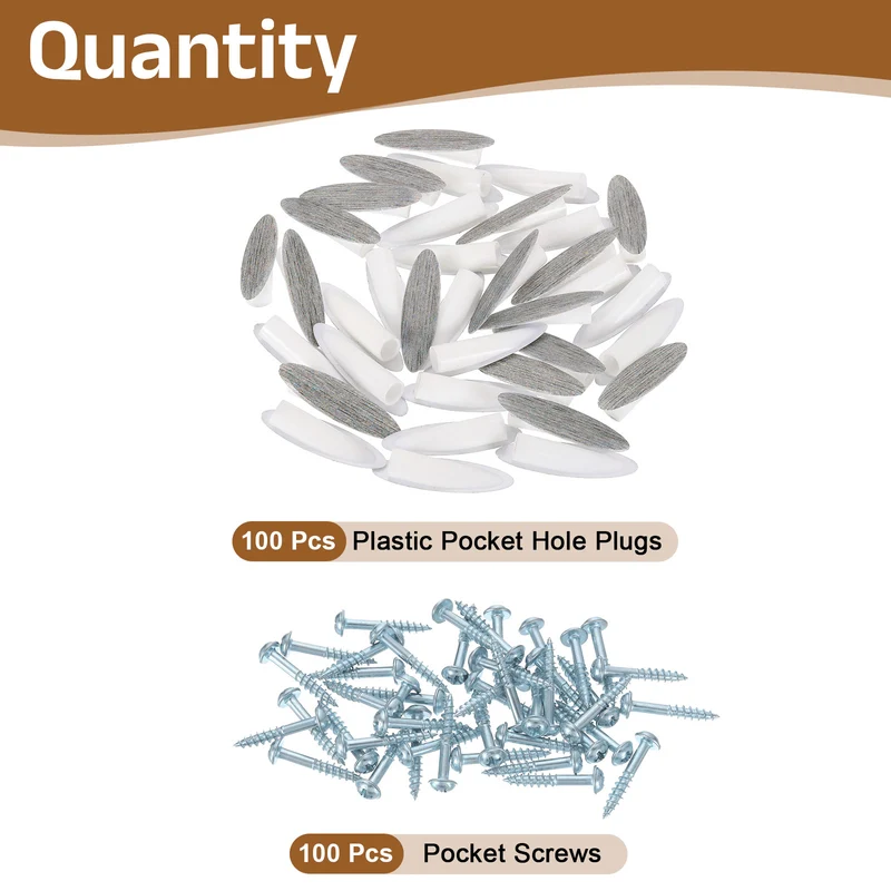 100Pcs 9mm Plastic Pocket Hole Plugs with Pocket Screws, Pale Gray