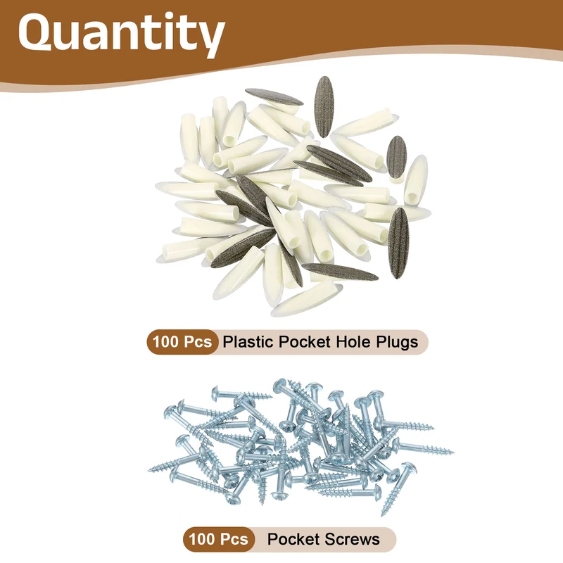 100Pcs 9mm Plastic Pocket Hole Plugs with Pocket Screws, Gray Apricot