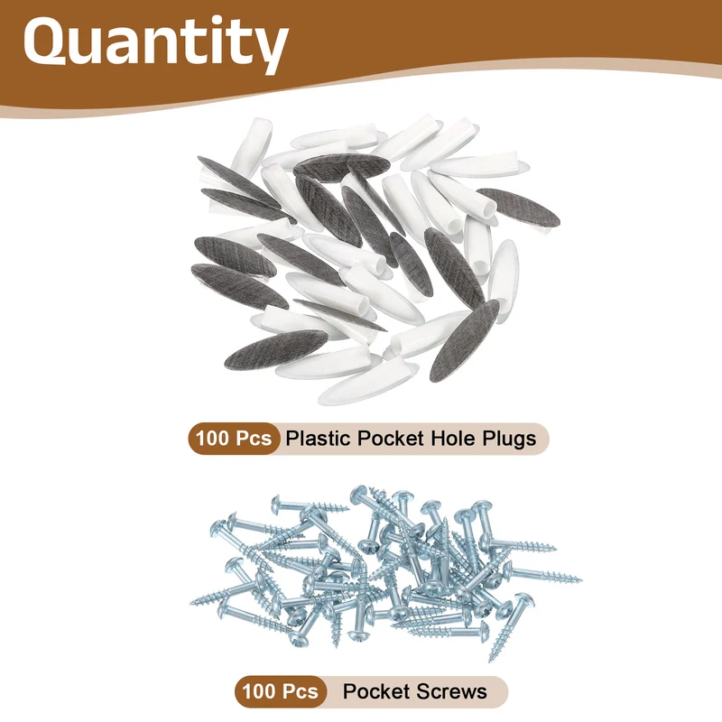 100Pcs 9mm Plastic Pocket Hole Plugs with Pocket Screws, Twill Oak