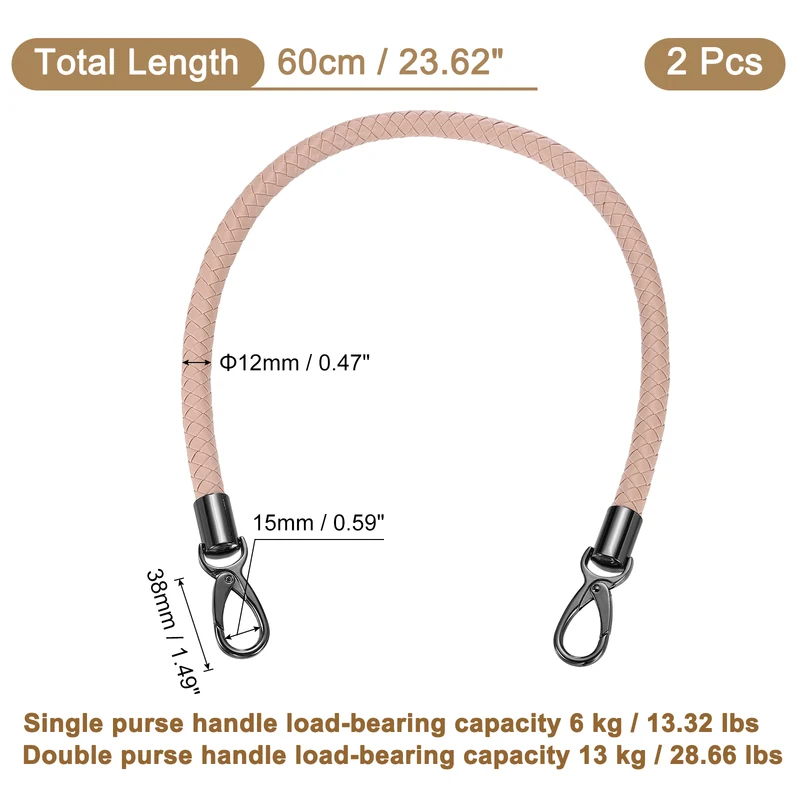 2Pcs 60cm Short Leather PU Braided Purse Replacement Handle - Light Pink, Black