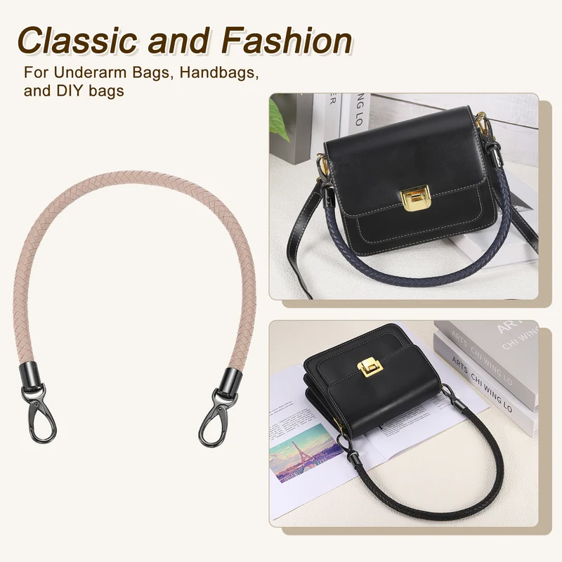 2Pcs 60cm Short Leather PU Braided Purse Replacement Handle - Light Pink, Black