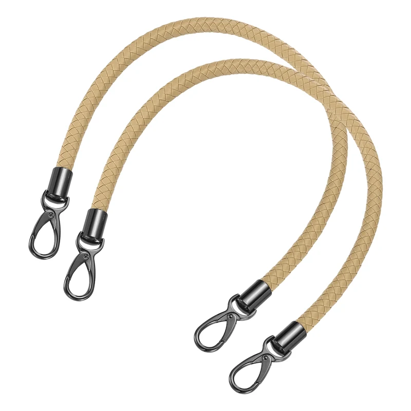 2Pcs 60cm Short Leather PU Braided Purse Replacement Handle - Apricot, Black