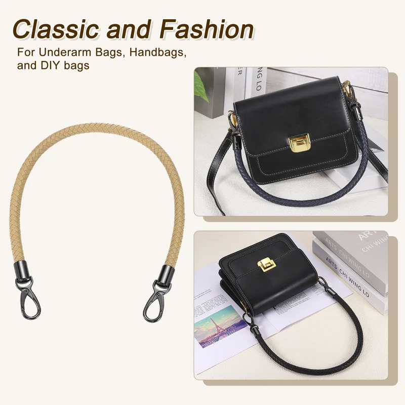 2Pcs 60cm Short Leather PU Braided Purse Replacement Handle - Apricot, Black