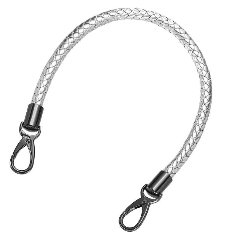 50cm Short Leather PU Braided Purse Replacement Handle - Silver, Black