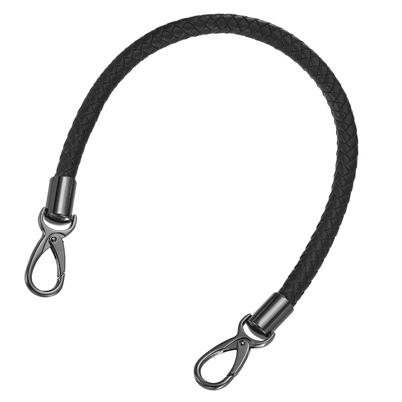 50cm Short Leather PU Braided Purse Replacement Handle Black Black