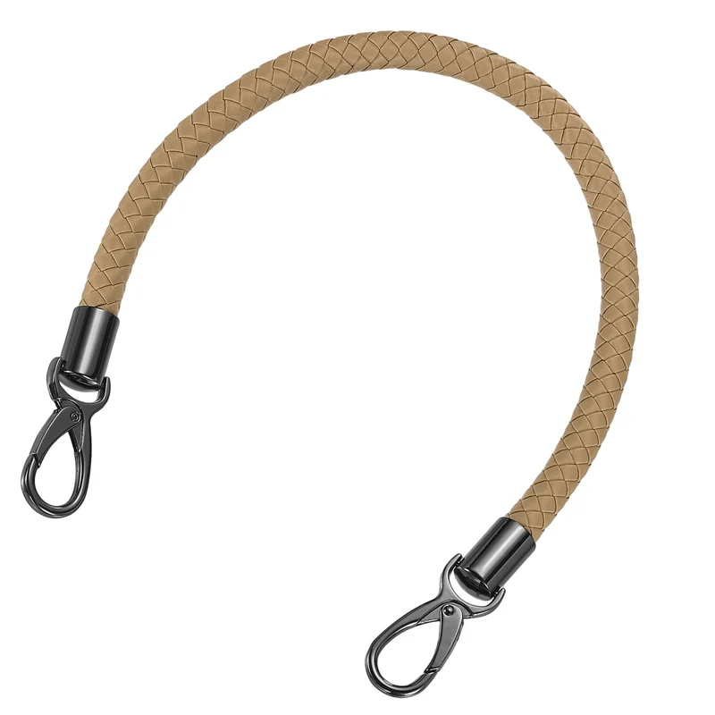 50cm Short Leather PU Braided Purse Replacement Handle - Dark Khaki, Black