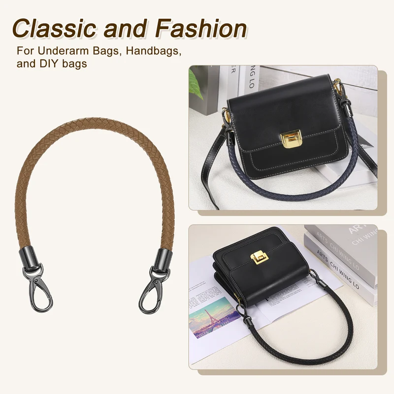 50cm Short Leather PU Braided Purse Replacement Handle - Coffee, Black