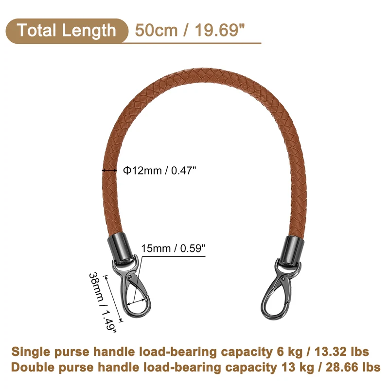50cm Short Leather PU Braided Purse Replacement Handle - Brown, Black