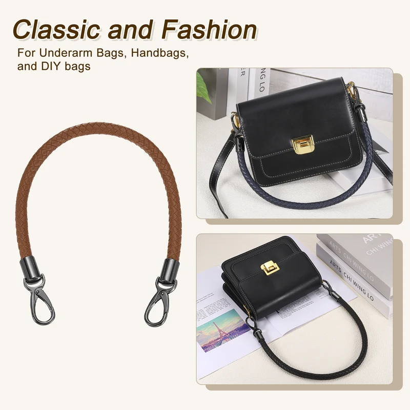 50cm Short Leather PU Braided Purse Replacement Handle - Brown, Black