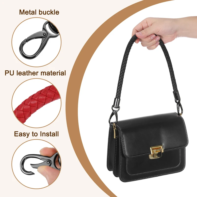50cm Short Leather PU Braided Purse Replacement Handle - Red, Black