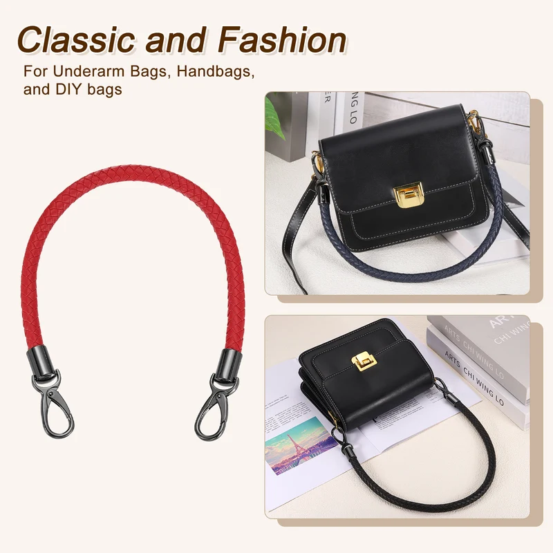 50cm Short Leather PU Braided Purse Replacement Handle - Red, Black