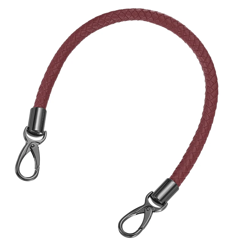 50cm Short Leather PU Braided Purse Replacement Handle - Dark Red, Black