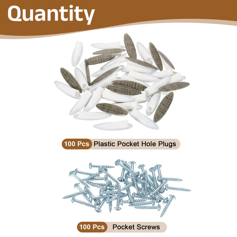 100Pcs 9mm Plastic Pocket Hole Plugs with Pocket Screws, Checkered Gray