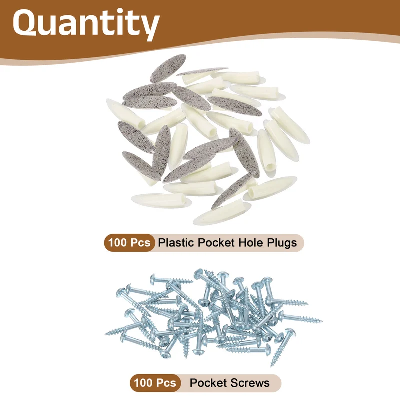 100Pcs 9mm Plastic Pocket Hole Plugs with Pocket Screws, Light Gray