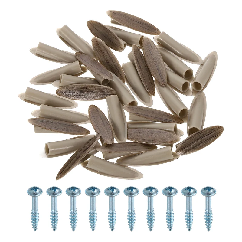 100Pcs 9mm Plastic Pocket Hole Plugs with Pocket Screws, Wood Grain Brown