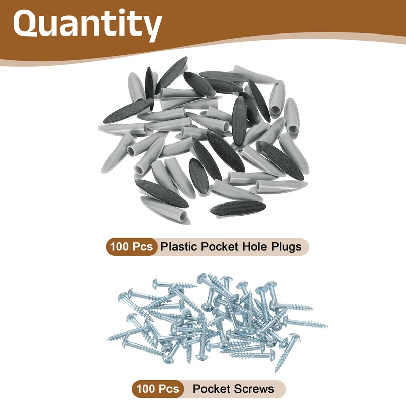 100Pcs 9mm Plastic Pocket Hole Plugs with Pocket Screws, Deep Black