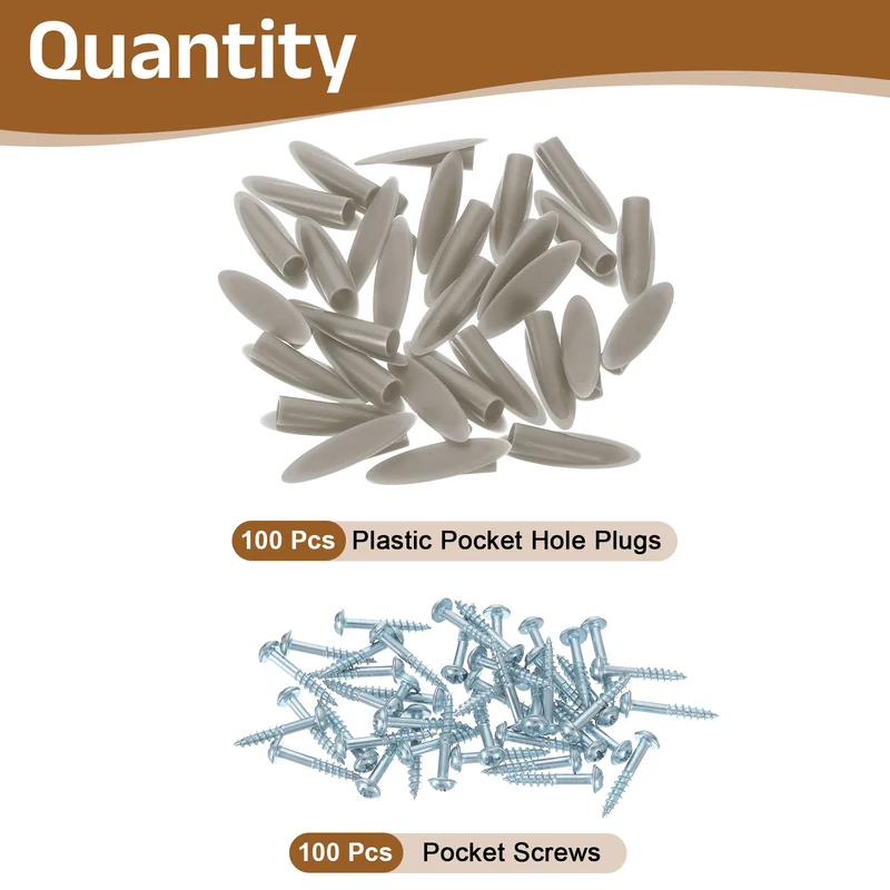 100Pcs 9mm Plastic Pocket Hole Plugs with Pocket Screws, Dark Gray