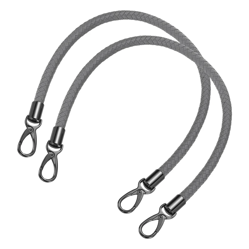 2Pcs 60cm Short Leather PU Braided Purse Replacement Handle - Dark Gray, Black