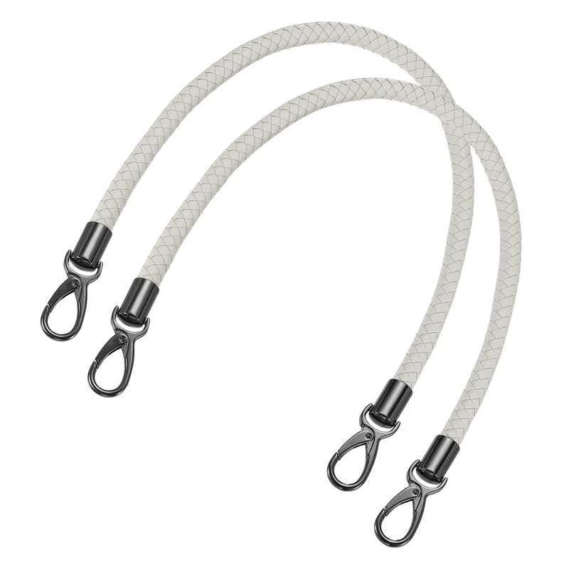 2Pcs 60cm Short Leather PU Braided Purse Replacement Handle - Light Gray, Black