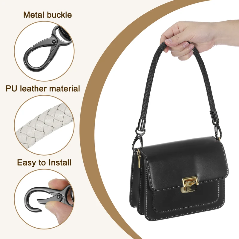 2Pcs 60cm Short Leather PU Braided Purse Replacement Handle - Light Gray, Black