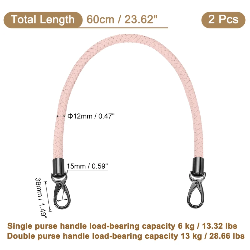 2Pcs 60cm Short Leather PU Braided Purse Replacement Handle - Pink, Black