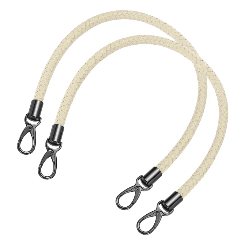 2Pcs 60cm Short Leather PU Braided Purse Replacement Handle - Beige, Black