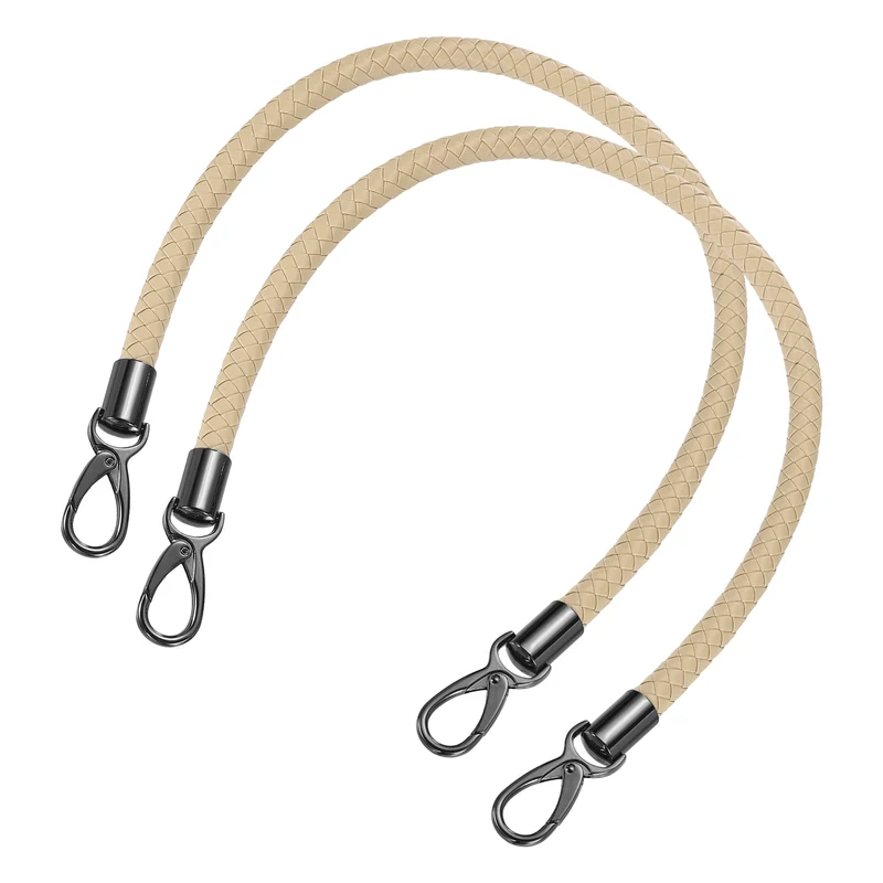 2Pcs 60cm Short Leather PU Braided Purse Replacement Handle - Beige Pink, Black