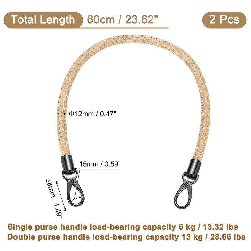 2Pcs 60cm Short Leather PU Braided Purse Replacement Handle - Beige Pink, Black
