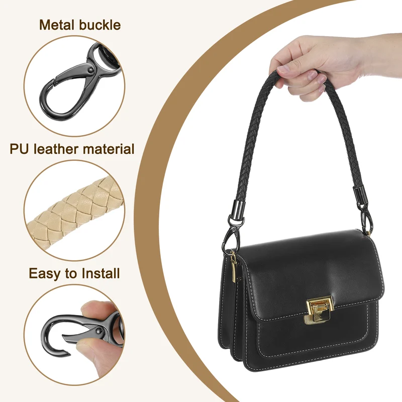2Pcs 60cm Short Leather PU Braided Purse Replacement Handle - Beige Pink, Black